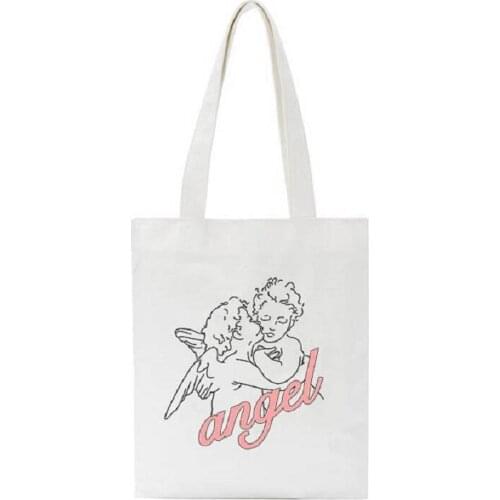 Cute Cartoon Art Female Shoulder Bag Angel New Womens Canvas Huge Capacity Bag University Informal Fashion Cartoon Letters