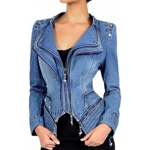 Fashion Coat Women Bomber Jacket Denim Slim Coats Zipper Casual Short Solid Outwear Chaqueta Vintage Biker Jackets Plus Size 6xl