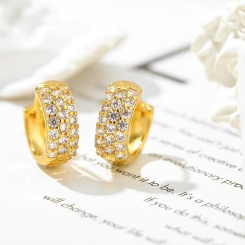 Fashion Geometric Plated 18K Earrings Minimalist Tidal Current 3 Rows Zircons For Women New Trend Earclip Jewelry Gift