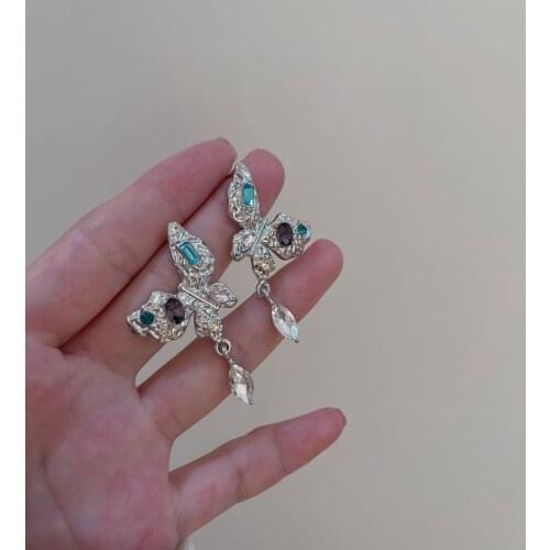 2021 Fashion Metal Butterfly Drop Earring Womens Creative Multicolor Rhinestone Party Wedding Temperament Earring Accessories