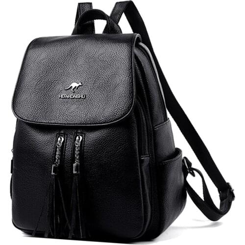 Fashion Tassel Bagpack High Quality Leather Backpacks for School Teenagers Girls 2021 Designer Women Travel Back Pack