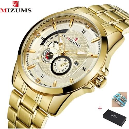New mens watch top brand MIZUMS steel belt watches foreign trade watch waterproof quartz business men watches calendar