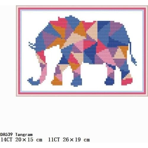 Tangram Elephant Embroidery Thread Needlework Cross Stitch Kit Stamped Pattern Counted 14CT 11CT Print Fabric Handmade Decor Set
