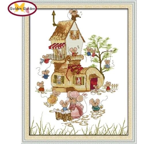 GG The mouse family Joy Sunday Cross Stitch Diy Needlework Embroidery Craft Cross Stitch Counted Print Cross Stitch Kit for Kids