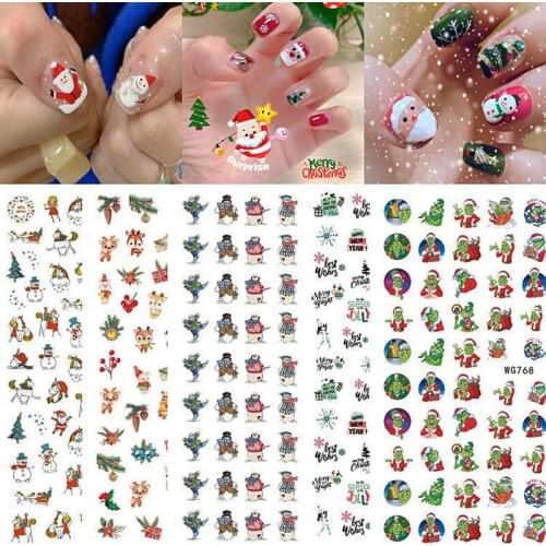 10PCS Christmas Collection Santa Claus Christmas Tree Elk White Snowman Pattern Nail Sticker Nail Slider Decoration Beauty Tool