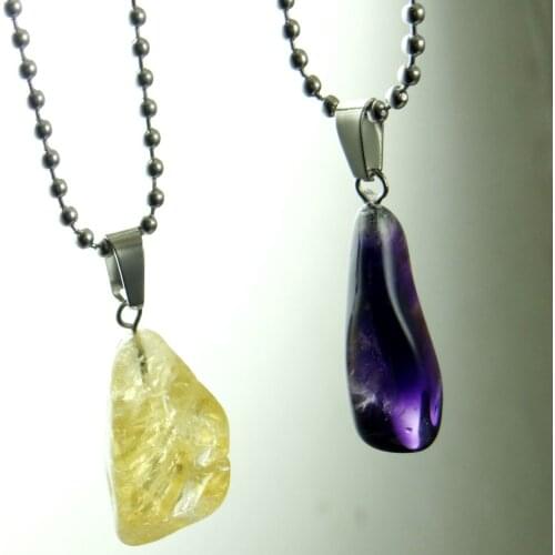 Natural Stone Purple crystal Yellow crystal Irregular shape charm Pendant For Women Necklace Jewelry Making Free shipping 1PC