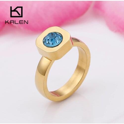 KALEN Cheap Tri-Color Stainless Steel Rings For Women Colorful Mini Stone Peru Finger Rings Bohemia Wedding Bands Rings Jewelry