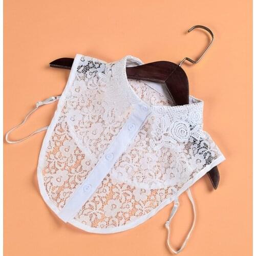 Women New Fashion Flower Embroidery False Collar White Shirt Fake Collar Tie Vintage Detachable Collar Lapel Blouse Top Decor