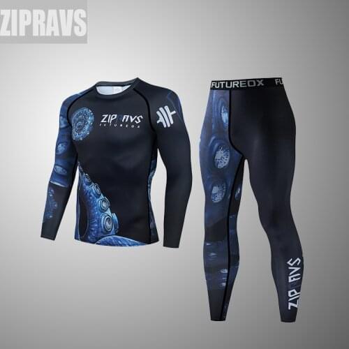 ZIPRAVS new brand thermal underwear sports suit mens fitness quick-drying compression T-shirt long-sleeved leggings sportswear