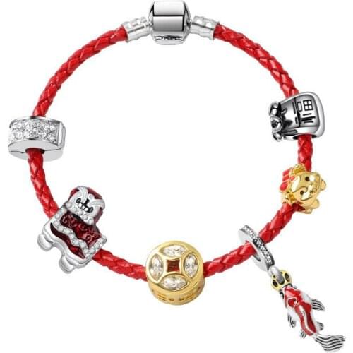 New gift, more than a year, carp hanging pendant bracelet DIY creative blessing bag, piglet, beaded red leather rope bracelet