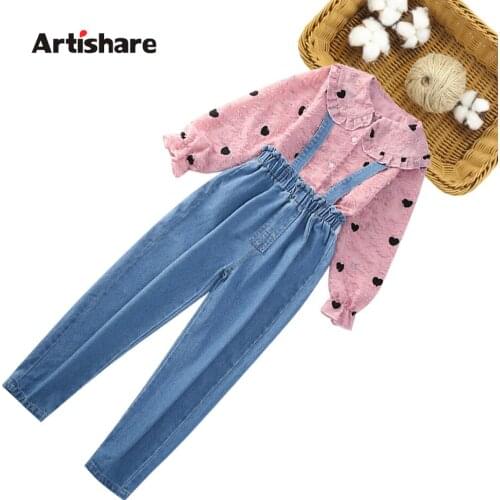 Clothes For Girls Dot Pattern Girl Clothes Blouse + Jumpsuit Girl Outfit Casual Style Kids Tracksuit