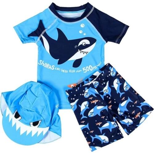 3-Piece Boy Cartoon Printed Swimsuit Toddler Baby Swimming Suit Kids Anti-UV Quick-dry Swimwear Swim Trunks for Boys Beach Wear