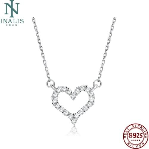 INALIS Heart-Shaped 925 Sterling Silver Pendant Necklaces For Women 5A Clear Cubic Zircon Girl Necklace Anniversary Fine Jewelry