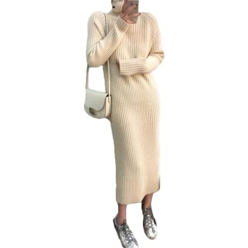 Turtleneck Sweater Dress Women Autumn and Winter Mid-length Loose Wild Korean Knitted Bottoming Dress Female NS2712