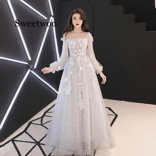 Gray Champagne Boat Neck Full Sleeves A-line Party Dress Floor length Stars Plus Size Dresses Vestido de novia