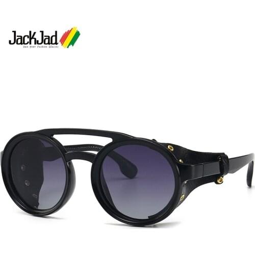 JackJad 2020 Vintage SteamPunk Punk Style Round Polarized Sunglasses Leather Side Shield Brand Design Sun Glasses Oculos De Sol