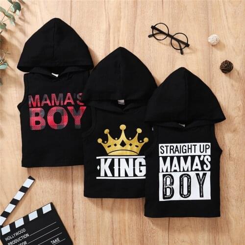 Toddler Kids Boys Sweatshirts Baby Letter Print Pullover Sumemr Casual Tops Sleeveless Children Boys Hooded Sportwear Clothes