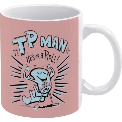 TP Man-Hes on A Roll! White Mug Coffee Mug Afternoon Tea Christmas Cups Ceramic Mug 330ml for Coffee Bathroom Toilet Toiletpape