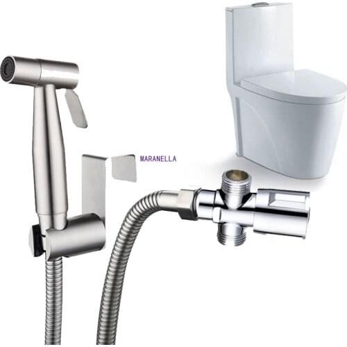 Toilet Stool Bidet Faucet Sprayer Shattaf Hand Held Toilet Spray Bidet T Valve Bathroom Self Cleaning Washing Floor
