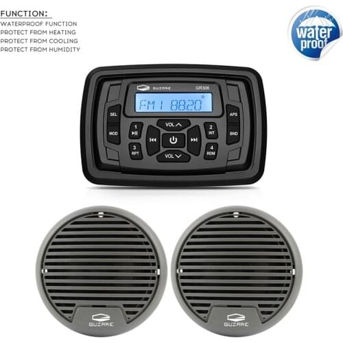 Watertight Marine Stereo Bluetooth Media Receiver Boat Audio Radio FM AM MP3 Player For ATV Yacht Motorcycl+3inch Marine Speaker