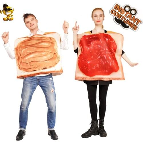 Adult Couple Jam Toast and Peanut Butter Toast Costumes Fancy Dress Women Men Cosplay Funny Sandwich for Halloween Purim Lover