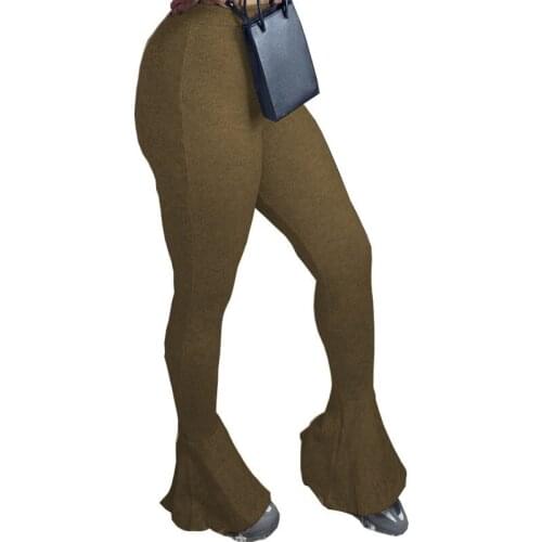 Witbuy Autumn Solid Leggings Sport Women Fitness Mid Waist Cotton Casual Standard Bell-bottomed Pants Female S-XXL 2020 New