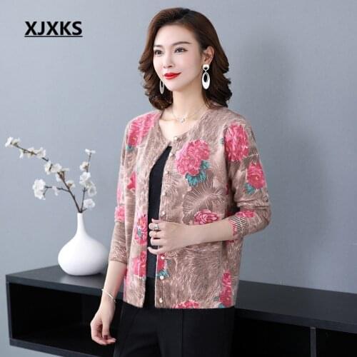 XJXKS Mink Cashmere knitted sweater women cardigan 2020 spring winter new loose plus size fashion printed women cardigan sweater
