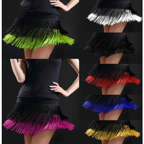 New Lady Adult Latin Dance Skirt Double Tassel Fringed Skirt Competition Samba Tango Skirt for Dancing Practice Performance Wear