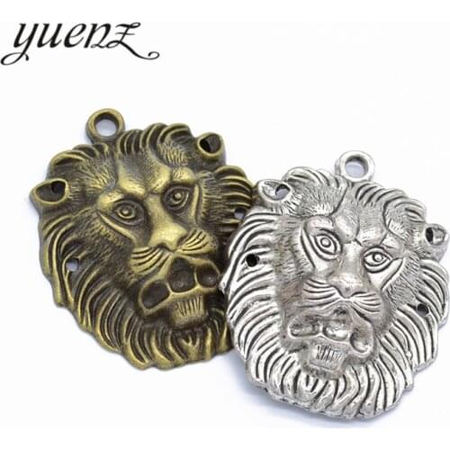 YuenZ 1pcs Antique Silver color Lion head Charms Pendant For DIY Jewelry Making Finding 55*45mm D9203