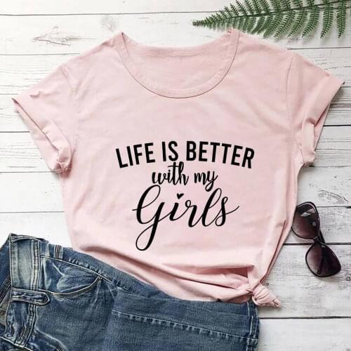 Life is Better with My Girls 100%Cotton Womens Tshirt Mama Summer Casual O-Neck Pullovers Short Sleeve Tops Gift for Mom