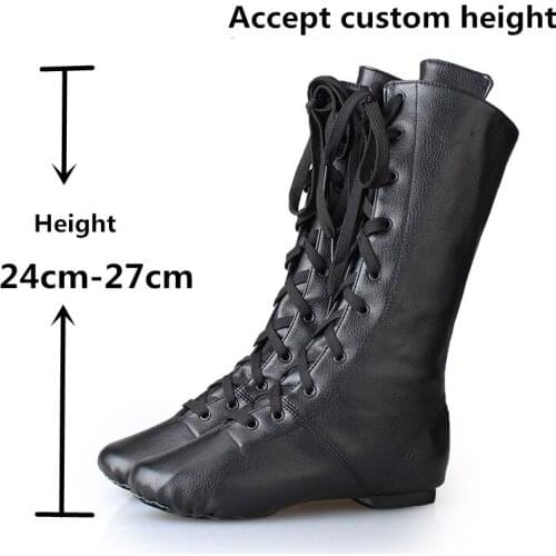 PU Leather Jazz Boots Male Female Dance Shoes Soft Outsole High National Sneakers