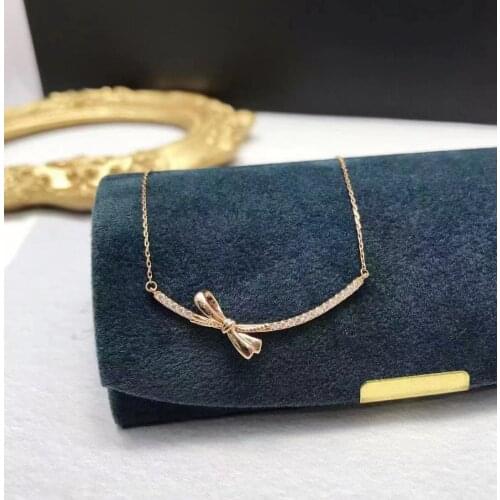 Cute Rose Gold Silver Color Bowknot Long Pendant Chain Necklace for Women Fashion Jewelry Statement Necklace 2021