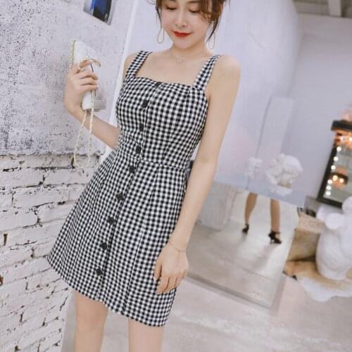 Summer Office Ladies Bandage Bodycon Sexy Party Dress Vintage Black Plaid Pencil Dresses Spaghetti Strap Sleeveless Womens Dress