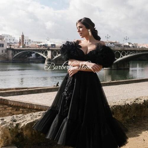 Sexy V-neck Black Tulle Women Party Dresses Ankle Length Elegant Applique Beaded Formal Event Gowns To Cakatail Party Plus Size