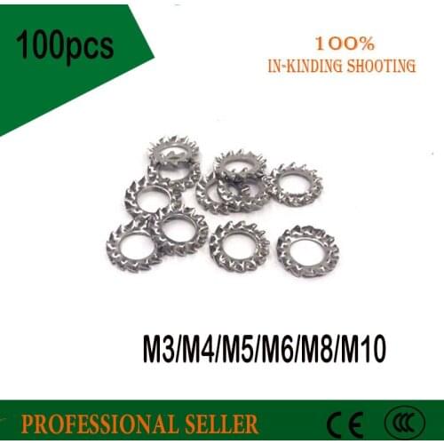 100PCS M3/M4/M5/M6/M8 Galvanized carbon steel Locking Gasket Outer Serrated Stop Washer Anti-slip Gasket