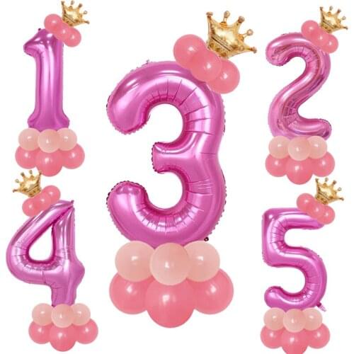 Pink Minnie 14PCS Blue Number Balloon Happy Birthday Balloon 1st Birthday Party Decoration Kids Boy Girl Party Ballon Number