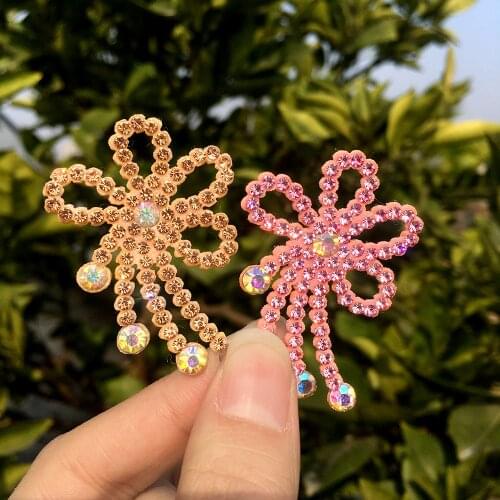 20pcs HOT 3D pink Flower Bowknot Rhinestone patchessew on DIY sewing beads t shirt Sticker shoes applique cloth dress decor