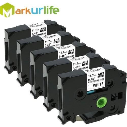 6 Packs 11.7mm Black on White Heat Shrink Sleeving / Tubing for Brother Printer PT-E300 Printable Label Tape HS231 HS-231 HSE231