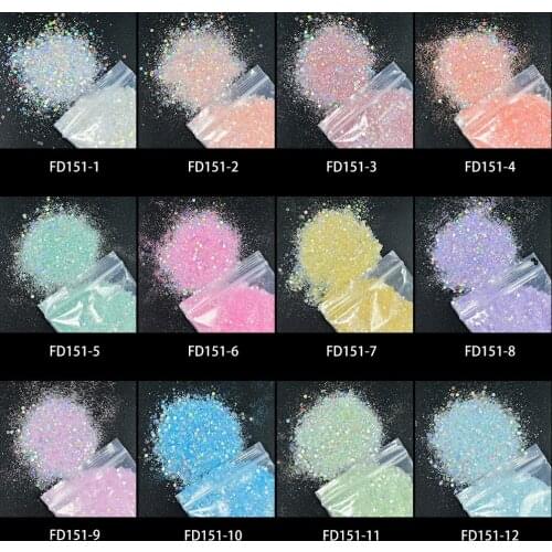 50G/Bag(12 Colors) Mix Size Iridescent Laser Holo Nail Giltter Holographic DIY Manicure Nail Sequins Bling Galaxy Powder