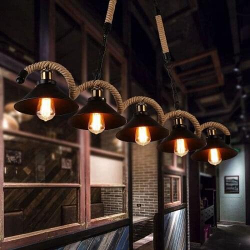 American Industrial Retro Iron Pendant lights LED living room suspension luminaire Bar restaurant loft rope hanging lamp