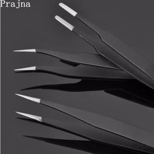 Prajna ESD Stainless Steel Tweezers Anti-static Cross Tweezers Rhinestone Picker Maintenance Repair Tools Sewing Accessories