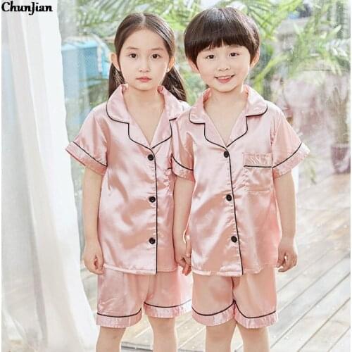 Baby Girl Satin Pajamas Children Summer Sleepwear Summer Childrens Clothing Sets Silk Pajamas Clothing for Girls Korean Pajama