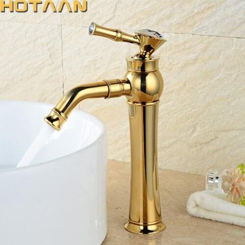 Free shipping Modern Gold Faucet,gold bathroom faucets,gold finish basin faucets,gold tall high bathroom sink faucet YT-5096