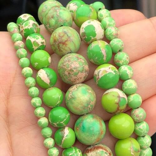 Natural Stone Green Sea Sediment Turquoises Round Imperial Jaspers Loose Beads For Jewelry Making 4 6 8 10 12mm Free Shipping
