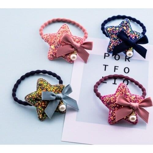 Boutique 20pcs Fashion Cute Glitter Star Girls Elastic Hair Bands Kawaii Solid Bow Sta Rope Gum Rubber Band Headwre Accessories