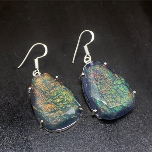 Gemstonefactory Big Promotion Unique 925 Silver Gallant Blue Dichroic Glass Women Ladies Gifts Dangle Drop Earrings 20212344
