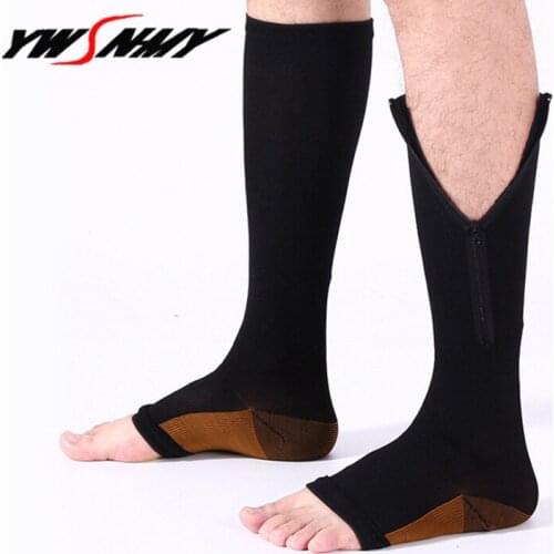 NEW 2 Pairs Zipper Sox Compression Socks Unisex Zipper Leg Support Knee High Stockings Open Toe Sock Thin Leg Burn Fat Socks
