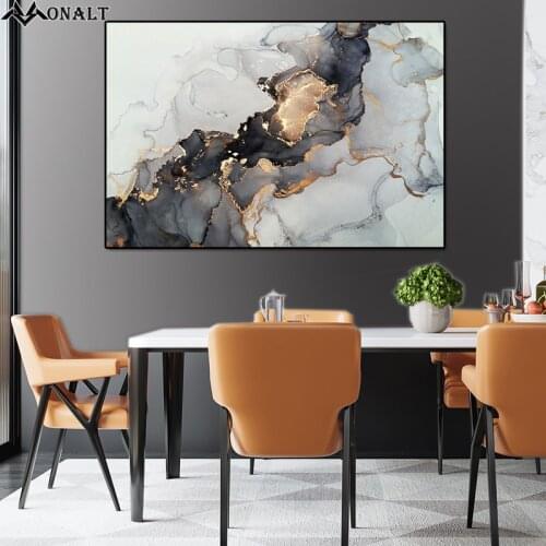 Canvas Painting Abstract Art Poster Black and Gold Lnk Living Room Decoration Wall Pictures HD Bedside Painting For Home Decor