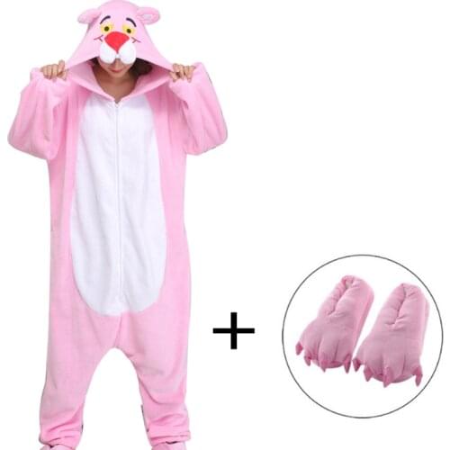 Pink Panther Pajamas Animal Kigurumi Women Zippers Cartoon Onesies For Adults One-Piece Pijamas Cosplay Costume Christmas Suits