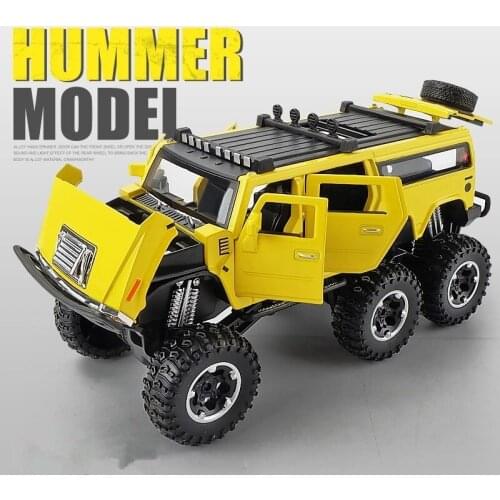 1/28 Hummer H2 6*6 Tyre Alloy Car Model Diecasts Metal Toy Modified Off-road Vehicles Model Simulation Sound Light Kids Toy Gift
